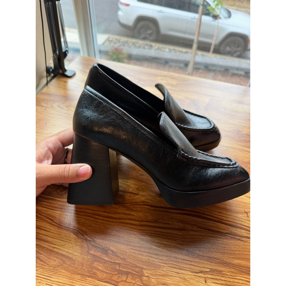 Steve Madden Etney Black Platform Loafers Chunky Block Heel Square Toe 9M